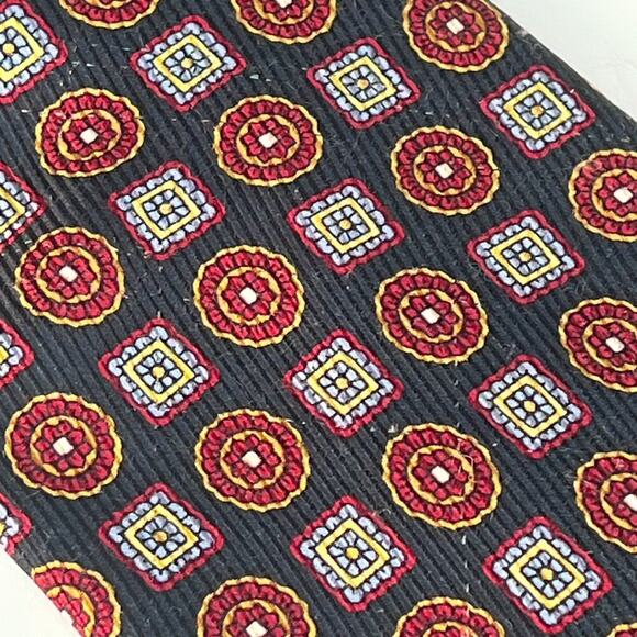 Robert Talbott Geometric Print Mens Neck Tie Navy Burgundy Red 100% Silk USA - Picture 2 of 7